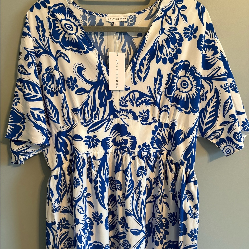 Blue and White Floral V-Neck Maxi Dress - Picture 5 of 9